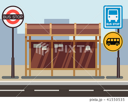 Bus Stop With Urban Cityscapeのイラスト素材
