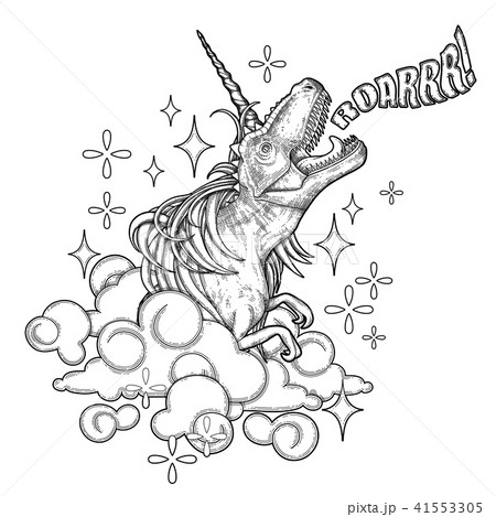 Graphic tyrannosaurus with unicorn horn and mane. 41553305