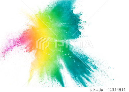 Explosion of rainbow color powder on white backgro 41554915