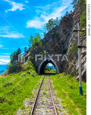 Arch tunnel Trans Siberian railway on lake Baikal 41556035