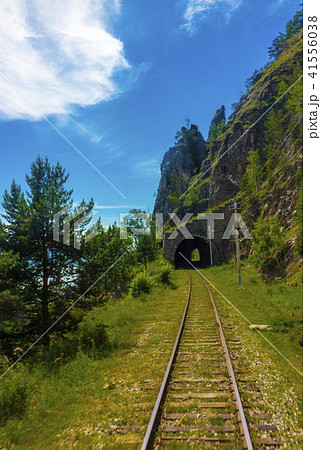Circum-Baikal railway on shore lake Baikal Circum-Baikal railway on shore lake Baikal 41556038