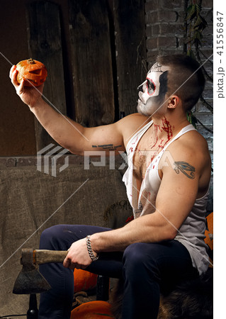 Male sugar skull makeup. Face painting art. 41556847