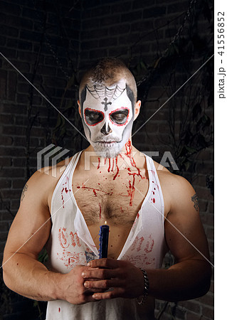Male sugar skull makeup. Face painting art. Male sugar skull makeup. Face painting art. 41556852