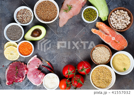 Frame of Healthy food Clean eating selection Including Certain Protein Prevents Cancer on a dark Frame of Healthy food Clean eating selection Including Certain Protein Prevents Cancer on a dark 41557032