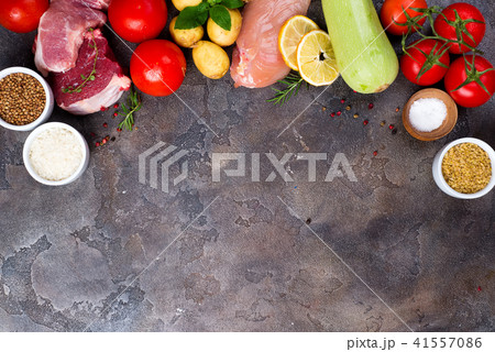 Frame of Healthy food Clean eating selection Including Certain Protein Prevents Cancer on a dark 41557086