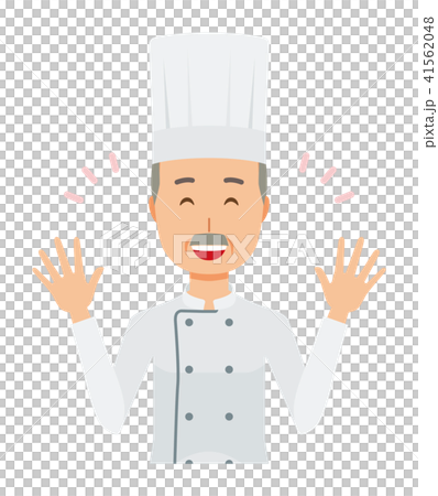 コックコートを着用した年配の料理人が両手を広げている コックコートを着用した年配の料理人が両手を広げている 41562048