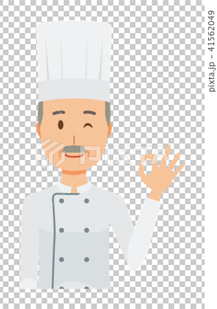 コックコートを着用した年配の料理人がオッケーマークを出している コックコートを着用した年配の料理人がオッケーマークを出している 41562049