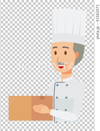 一位穿著廚師外套的老廚師有一個盒子 一位穿著廚師外套的老廚師有一個盒子 41562071