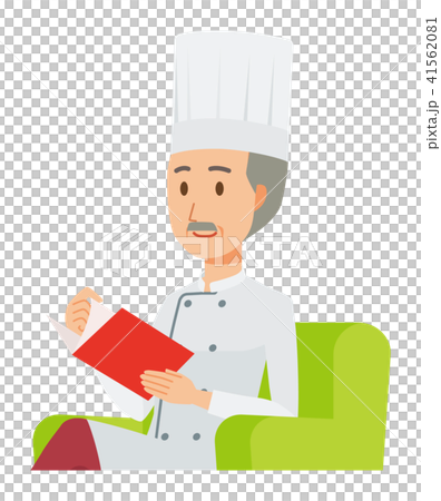 コックコートを着用した年配の料理人がソファーに座って読書をしている コックコートを着用した年配の料理人がソファーに座って読書をしている 41562081