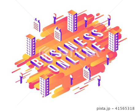 Business online isometric text design with letters and business elements on modern abstract gradient 41565318