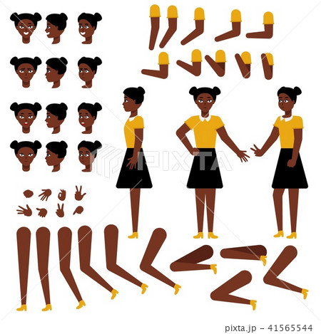 Teen african girl creation set - various body parts, face emotions and hand gestures kit. Teen african girl creation set - various body parts, face emotions and hand gestures kit. 41565544