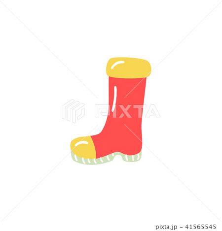 Rubber boot in red and yellow colors for rainy weather walking or farm agricultural works. 41565545