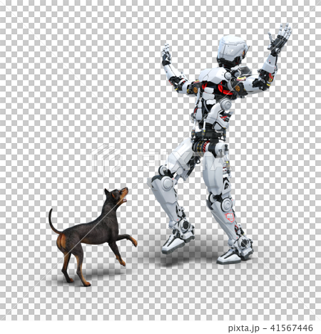 犬と戯れる AI ロボットイメージ perming3DCG イラスト素材 犬と戯れる AI ロボットイメージ perming3DCG イラスト素材 41567446