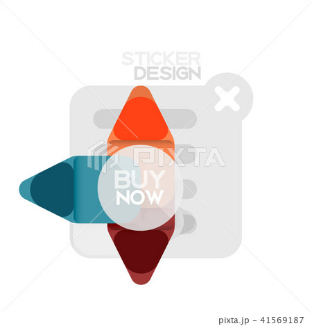 Flat design triangle arrow shape geometric sticker icon, paper style design with buy now sample text Flat design triangle arrow shape geometric sticker icon, paper style design with buy now sample text 41569187