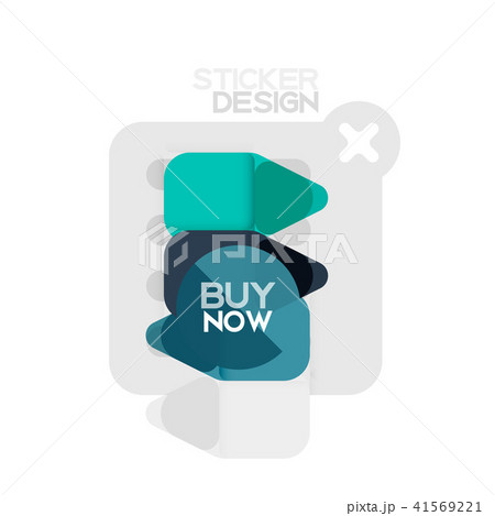 Flat design triangle arrow shape geometric sticker icon, paper style design with buy now sample text 41569221