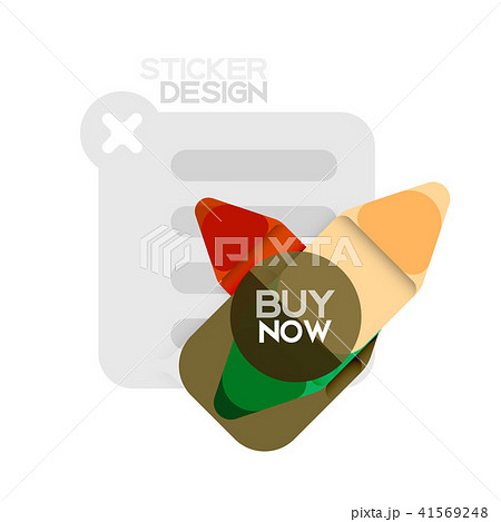 Flat design triangle arrow shape geometric sticker icon, paper style design with buy now sample text 41569248