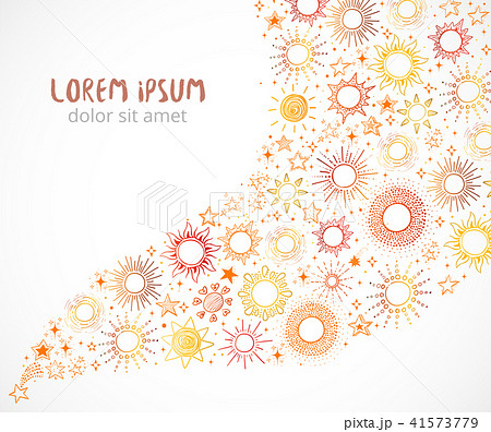 Card with colored doodle sun and other stars on white background Card with colored doodle sun and other stars on white background 41573779