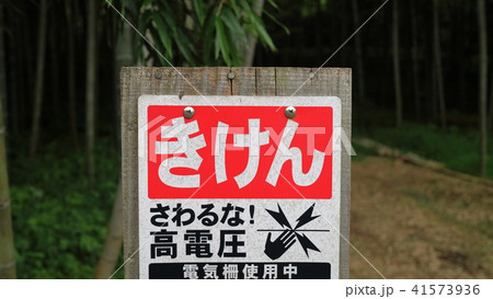 電気柵　注意喚起イメージ 41573936