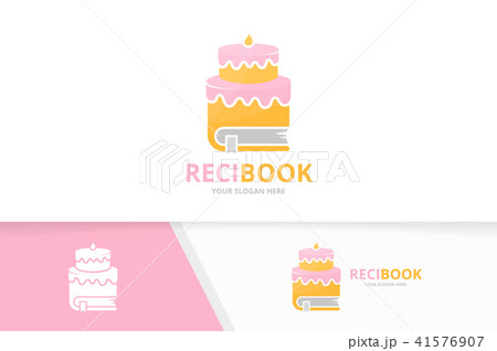 Vector cake and book logo combination. Pie and library symbol or icon. Unique cupcake and bookstore 41576907