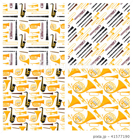Wind musical instruments tools acoustic musician equipment orchestra seamless pattern background 41577190