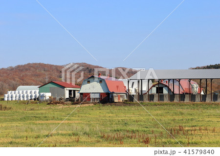 北海道 牧場の風景の写真素材
