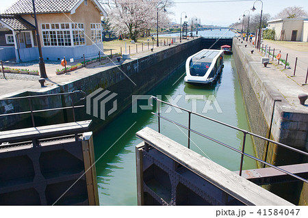 中島閘門 富岩水上ライン ふがんの写真素材