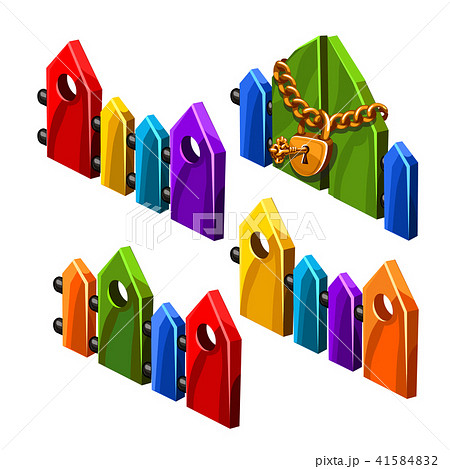 Set of bright colored wooden fences isolated on white background. Vector cartoon close-up Set of bright colored wooden fences isolated on white background. Vector cartoon close-up 41584832