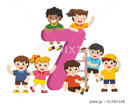 School kids and colorful number Seven shaped. 41585198