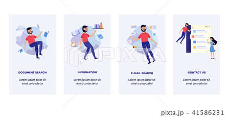 People in information surroundings banners set - flat cartoon characters flying in environment of 41586231