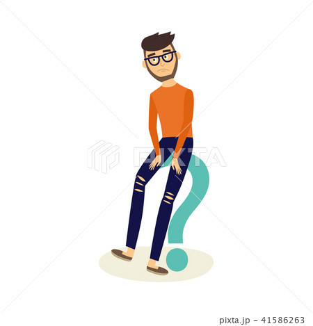 Vector flat young caucasian man thinking 41586263