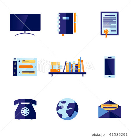 Vector flat office and communication icon set Vector flat office and communication icon set 41586291