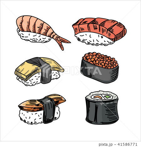 Vector collection of Sushi on white background. 41586771