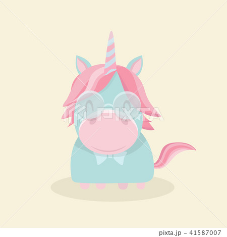 Funny cartoon unicorn on pastel background.  41587007