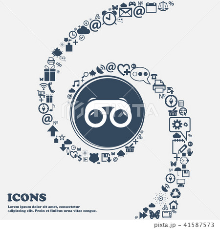 binoculars icon in the center. Around the many bea 41587573