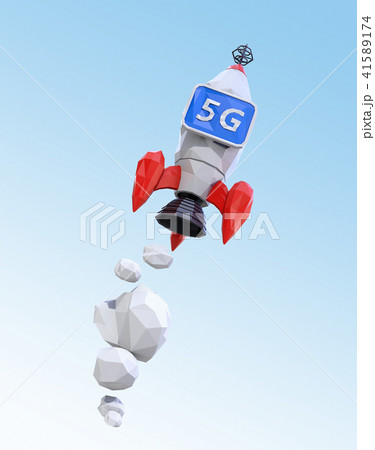 ローポリゴンのロケットに「5G」と表示しているモニターを搭載されている。5Gのコンセプト 41589174