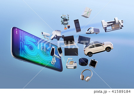 スマホから飛び出すスマート家電と電気自動車。「5G」コンセプト 41589184