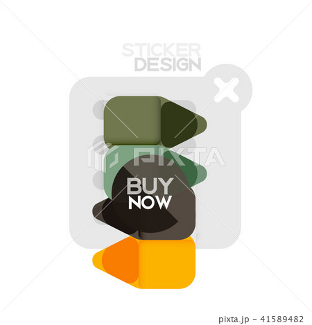 Flat design triangle arrow shape geometric sticker icon, paper style design with buy now sample text 41589482