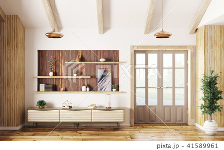 Interior of living room with sideboard and door 3d 41589961