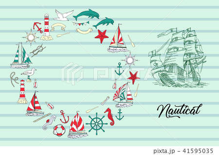 Nautical background with ships and wheel 41595035