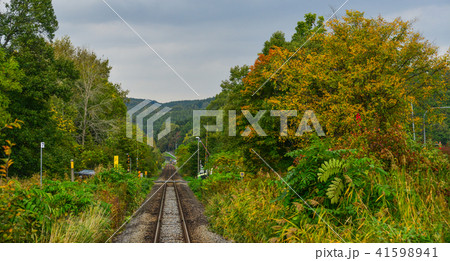 Rail track at countryside in Hokkaido, Japan 41598941