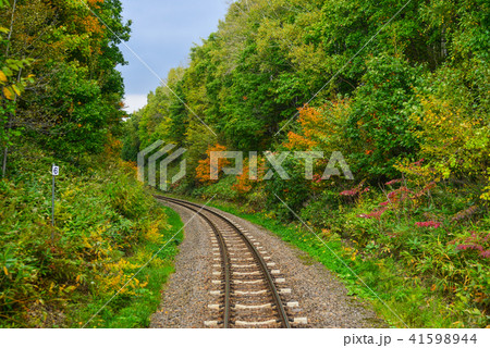Rail track at countryside in Hokkaido, Japan 41598944