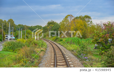 Rail track at countryside in Hokkaido, Japan 41598945