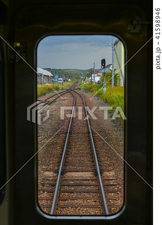 Rail track at countryside in Hokkaido, Japan 41598946
