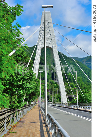 新緑の奥多摩大橋 多摩川 東京都奥多摩町梅澤 ｊｒ青梅線川井駅そば の写真素材