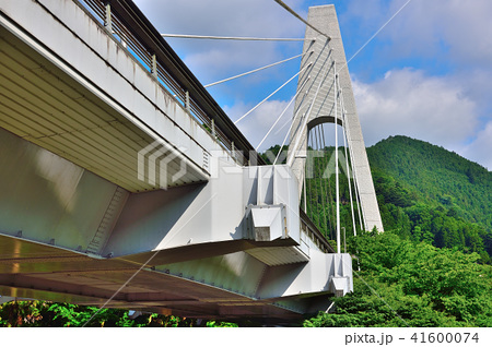 新緑の奥多摩大橋 多摩川 東京都奥多摩町梅澤 ｊｒ青梅線川井駅そば の写真素材