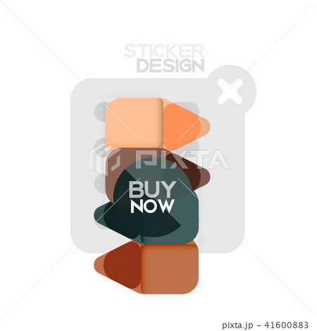 Flat design triangle arrow shape geometric sticker icon, paper style design with buy now sample text Flat design triangle arrow shape geometric sticker icon, paper style design with buy now sample text 41600883