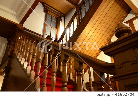 洋館の階段と手すりの写真素材
