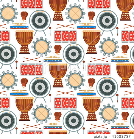 Musical drum wood rhythm music instrument seamless pattern background percussion musician 41605757