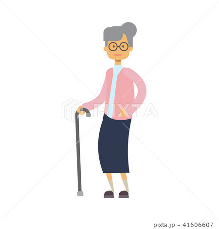 Old woman walking with stick. full length grandmother on white background cute grandma, tree of 41606607