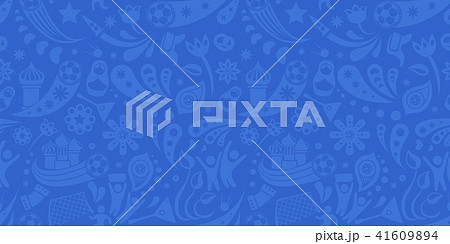 Russia and football cup grey and blue seamless pattern. Football background with modern and 41609894
